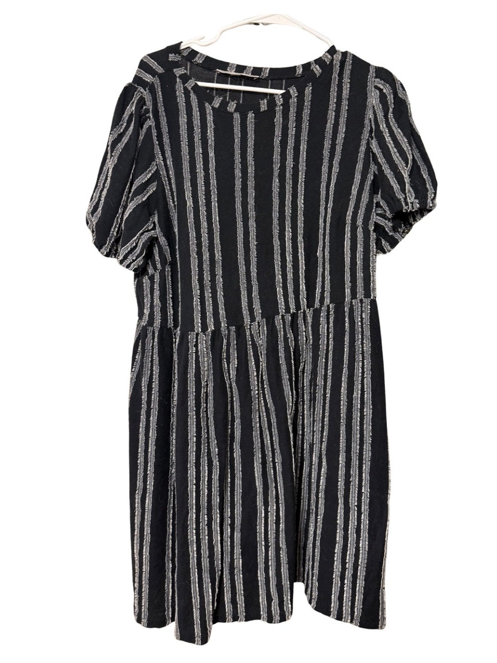 Black & White Striped Puff Sleeve Dress